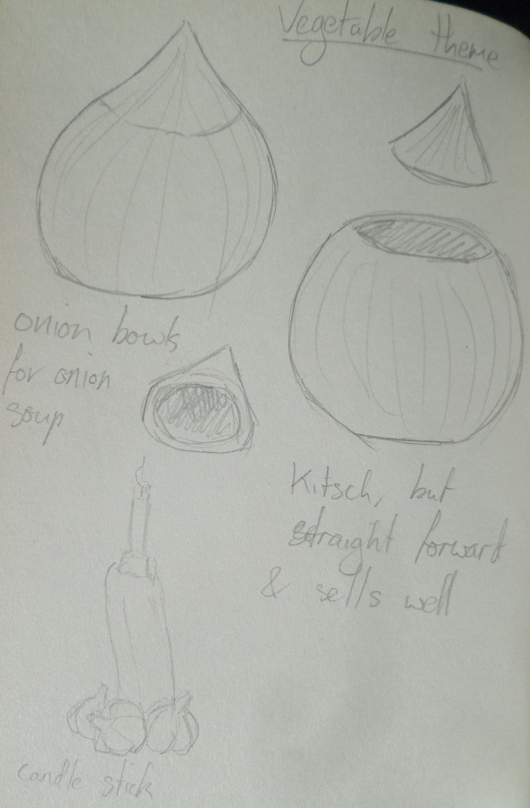 my initial sketches for vegetable themed tableware